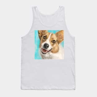 Painting of a Happy Adorable Corgi Dog on Blue Background Tank Top